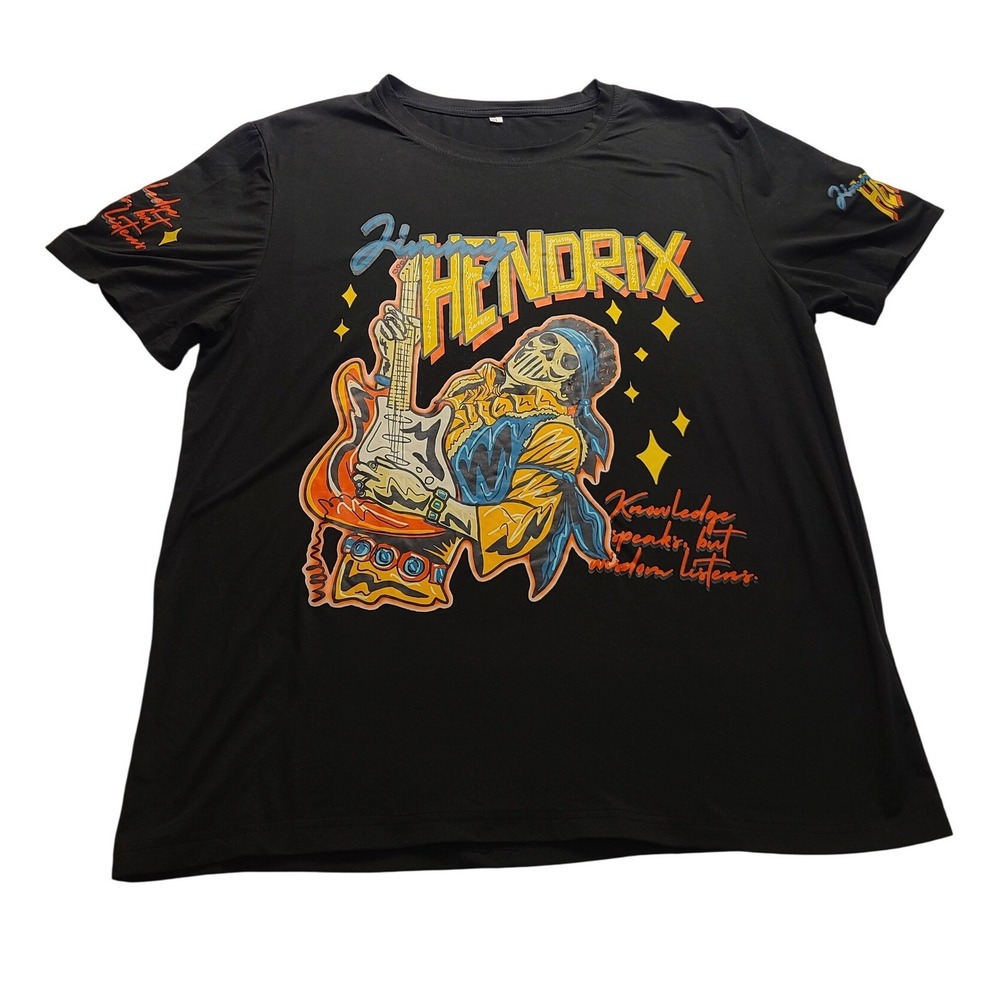Jimi Hendrix Graphic Tee Black Skeleton Guitarist Wisdom Men's XL Short Sleeve